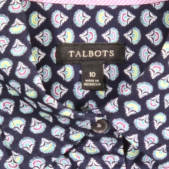 Talbot's Women's Navy Blue Print Blouse. Size 10 - Picture 5 of 10
